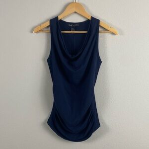 Mango MNG Scoop Neck Ruched Front Sleeveless Top/Tank Top | Soft Stretch | Navy